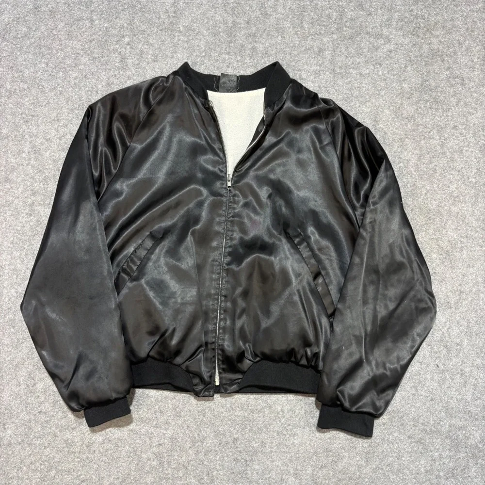 Vintage Aristo Jac Boot Hill Nite Club Satin Bomber Jacket Mens Medium Black USA